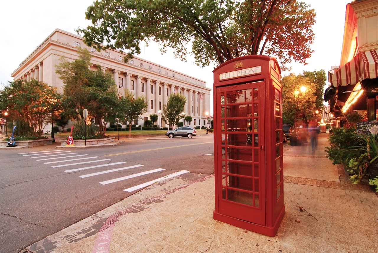 El Dorado Arkansas with red phone booth in front