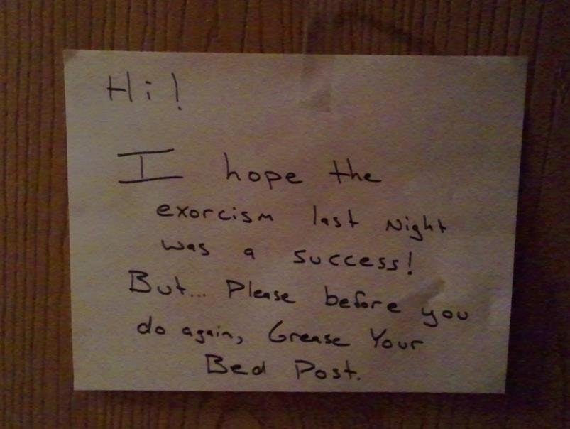 Exorcism neighbor note