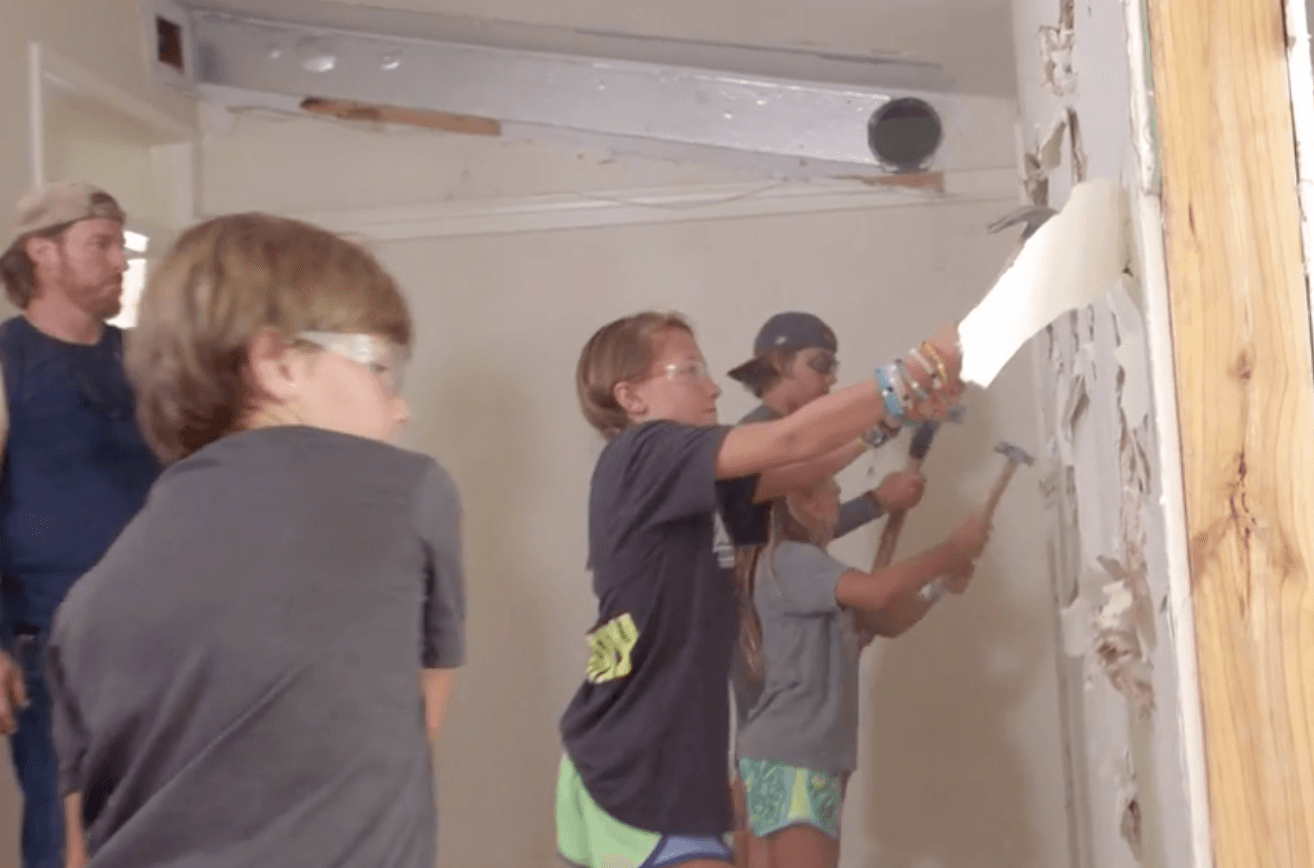 Gaines kids helping with demo