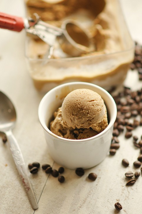 Coffee ice cream with scoop