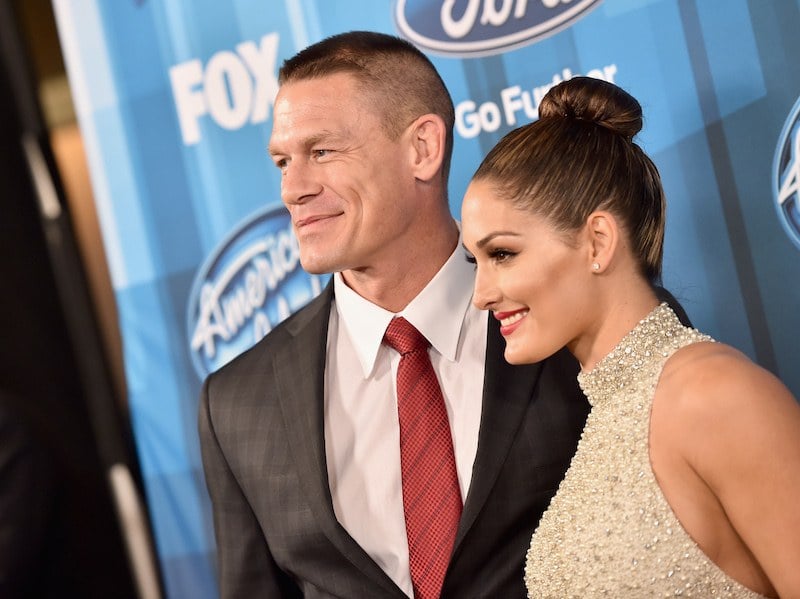 HOLLYWOOD, CALIFORNIA - APRIL 07: Actor/pro wrestler John Cena (L) and professional wrestler Nikki Bella attend FOX's "American Idol" Finale For The Farewell Season at Dolby Theatre on April 7, 2016 in Hollywood, California. (Photo by Alberto E. Rodriguez/Getty Images)