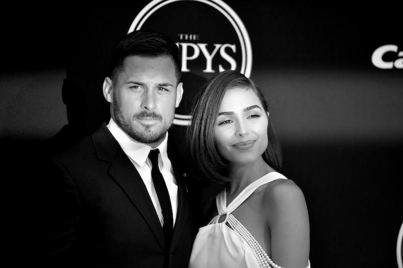 LOS ANGELES, CALIFORNIA - JULY 12: (EDITORS NOTE: This image has been converted to black and white.) NFL player Danny Amendola and model Olivia Culpo attend the 2017 ESPYS at Microsoft Theater on July 12, 2017 in Los Angeles, California. (Photo by Matt Winkelmeyer/Getty Images)