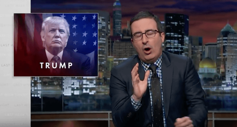 John Oliver discussing Donald Trump in a segment. John Oliver discussing Donald Trump in a segment.