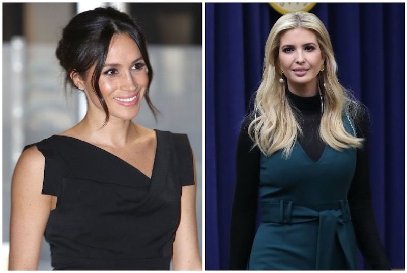Meghan Markle on the left and Ivanka on the right, side-by-side photos