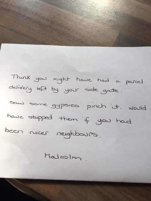 Neighbor note stolen package