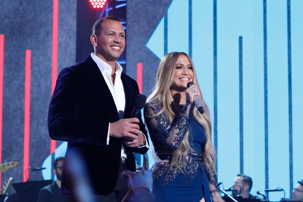 Alex Rodriguez and Jennifer Lopez participate in the phone bank during "One Voice: Somos Live! A Concert For Disaster Relief"