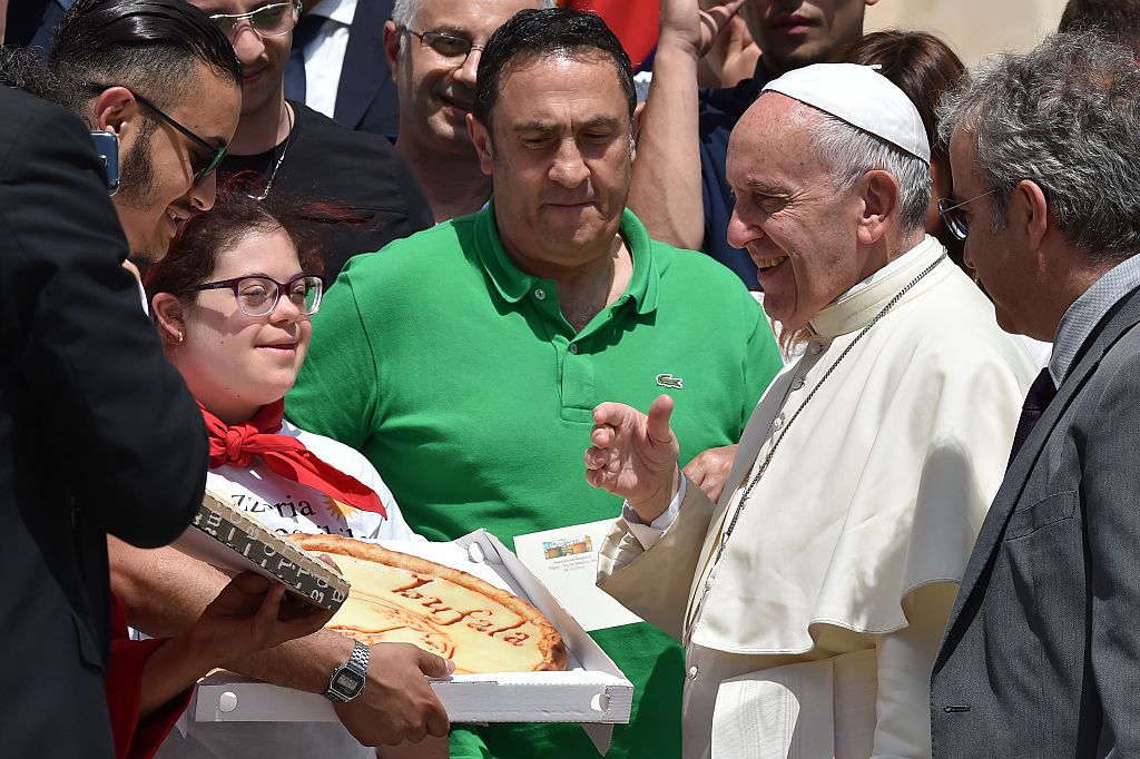 Pope Francis with pizza