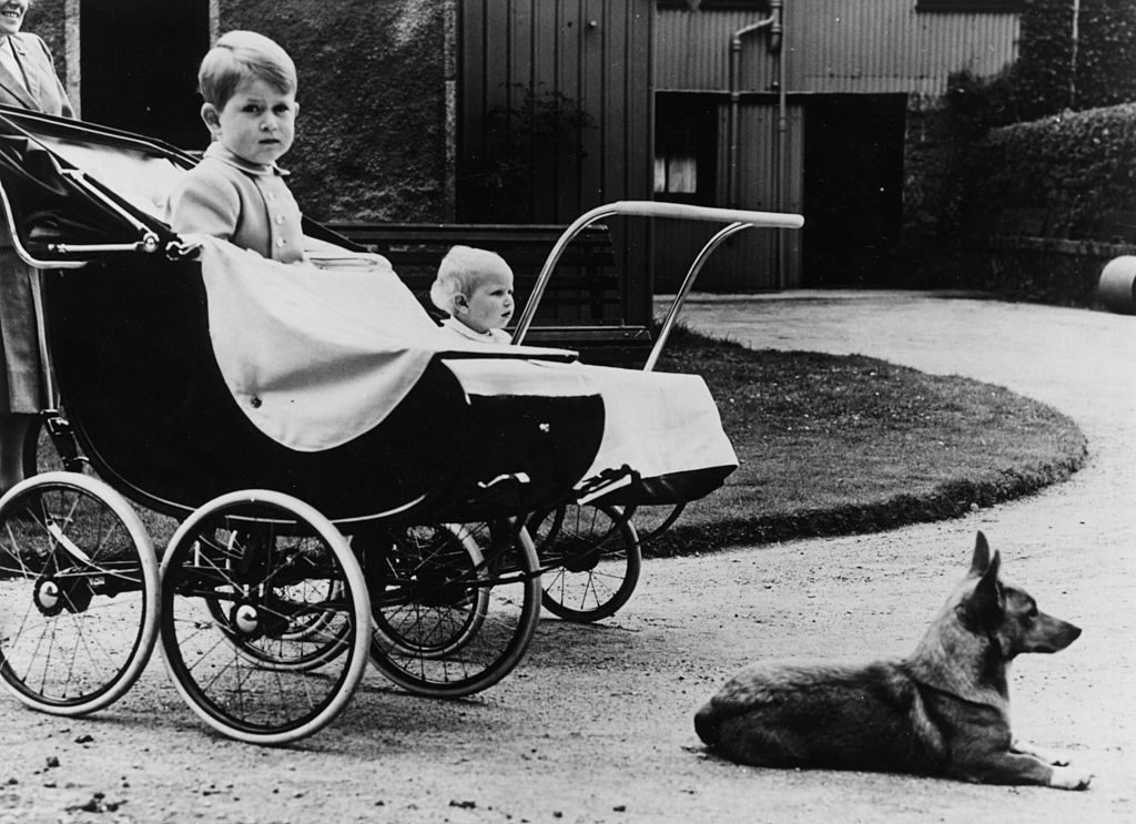 Prince Charles And Princess Anne with Queen's Corgi