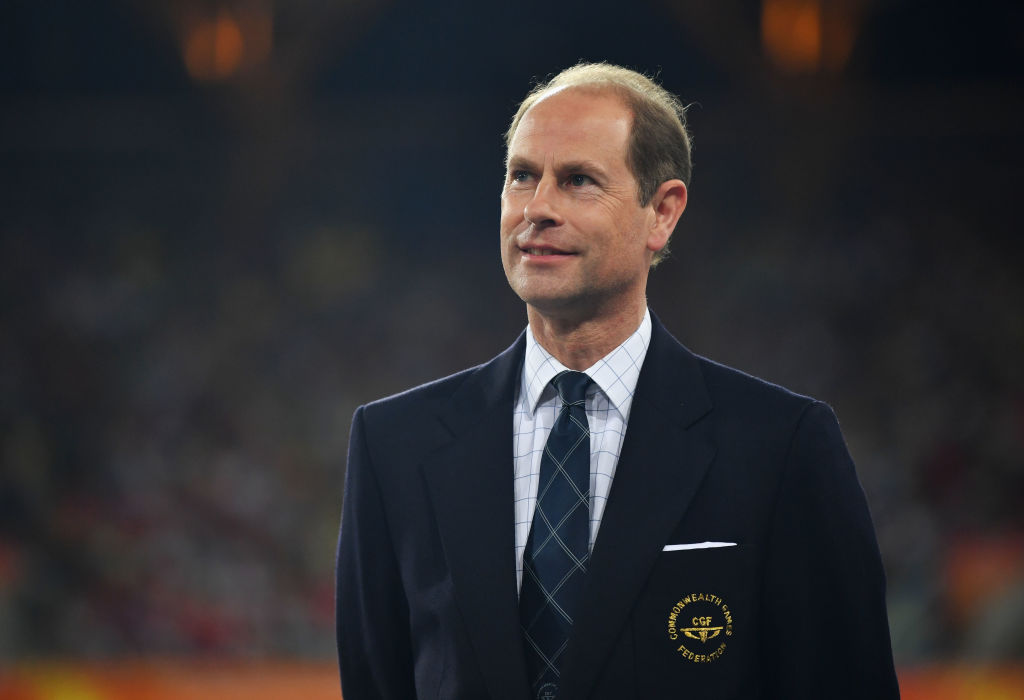 Prince Edward, Earl of Wessex looks on during the medal ceremony for the Womens 400 metres
