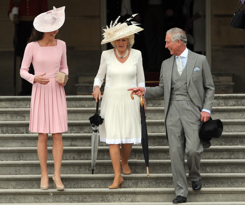 Catherine, Duchess of Cambridge, Camilla, Duchess of Cornwall and Prince Charles, Prince of Wales attend a garden party at Buckingham Palace