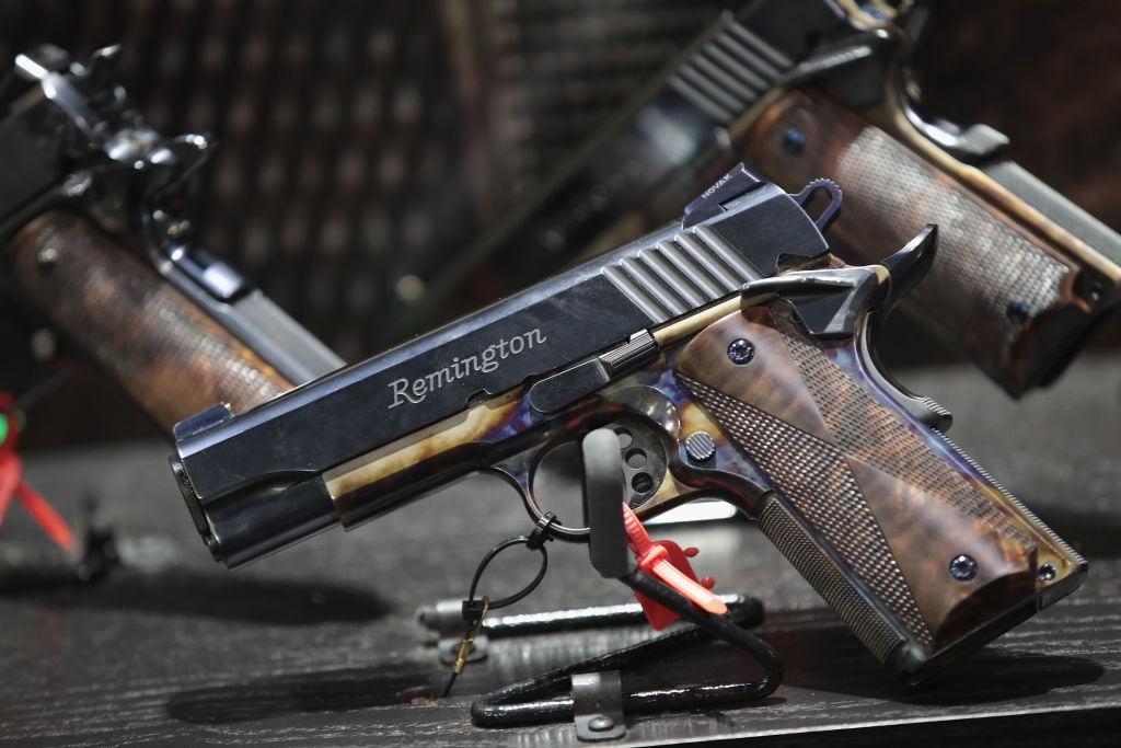 Custom Remington pistols are displayed at the 146th NRA Annual Meetings