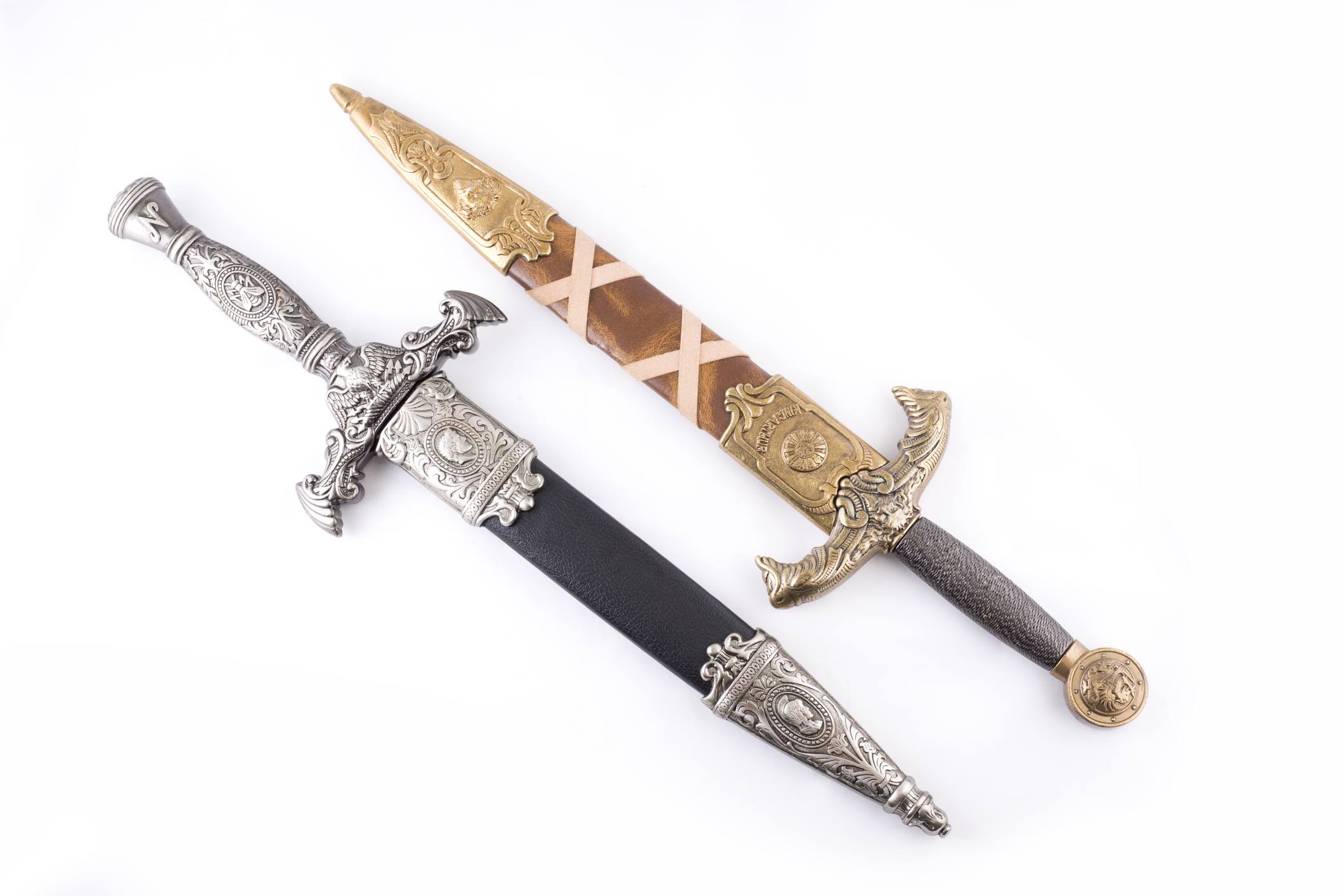 Roman military daggers on white background, isolated