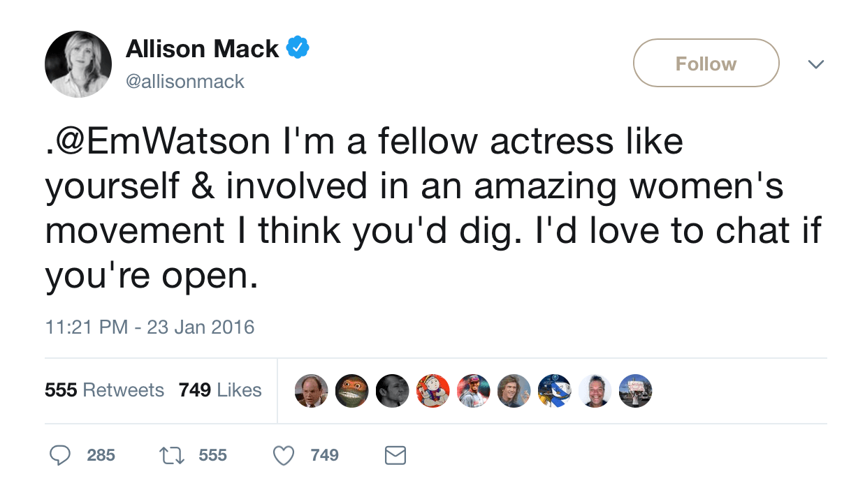 A screenshot of Allison Mack twitter A screenshot of Allison Mack twitter