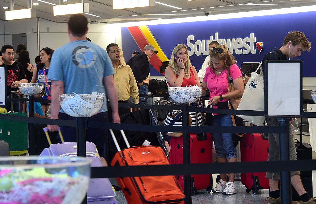 Southwest airlines counter line at LAX airport