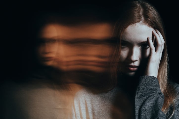 Young girl addicted to drugs with hallucinations