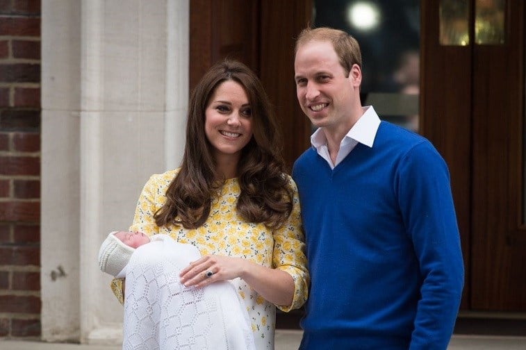 Britain's Prince William and Catherine, Duchess of Cambridge show their newly-born daughter, their second child, to the media outside the Lindo Wing at St Mary's Hospital in central London, on May 2, 2015.