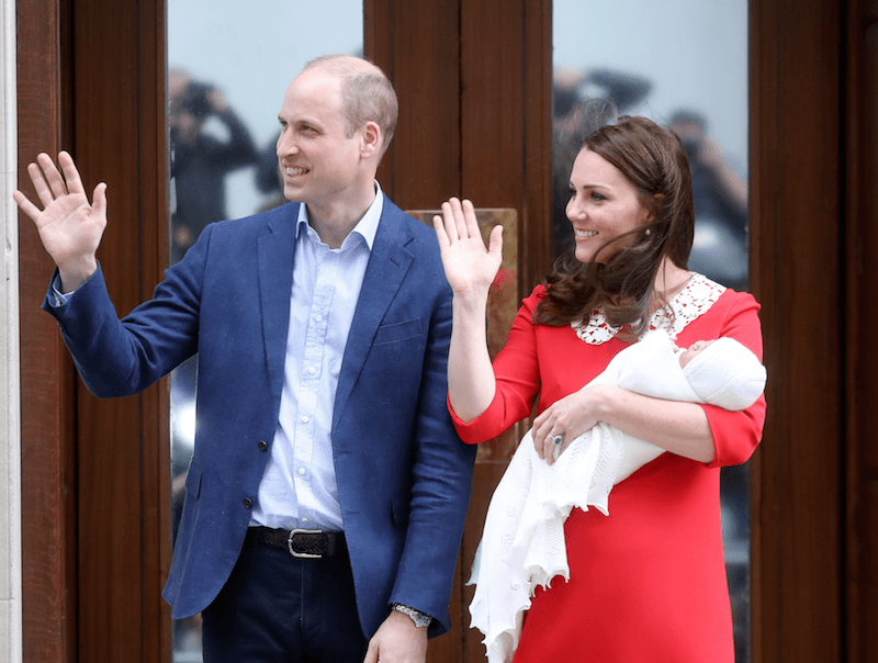 Prince William, Kate Middleton, and Prince Louis leaving the hospital