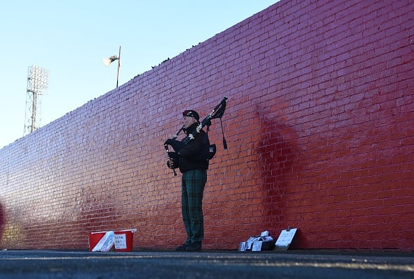 A man plays the bagpipes before the Sky Bet Championship match between Barnsley and Leeds United at Oakwell Stadium A man plays the bagpipes before the Sky Bet Championship match between Barnsley and Leeds United at Oakwell Stadium