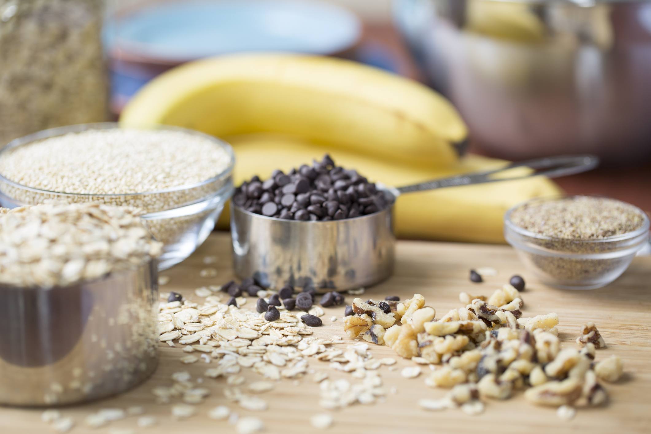 measuring cups with baking ingredients