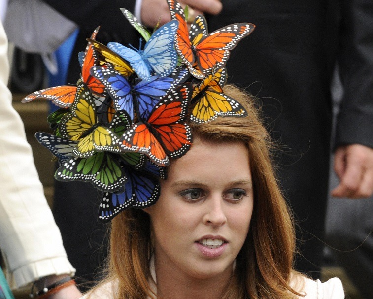 Britain's Princess Beatrice attends the wedding of Peter Phillips 30, to Autumn Kelly 31, at St George's Chapel in Windsor on May 17, 2008.