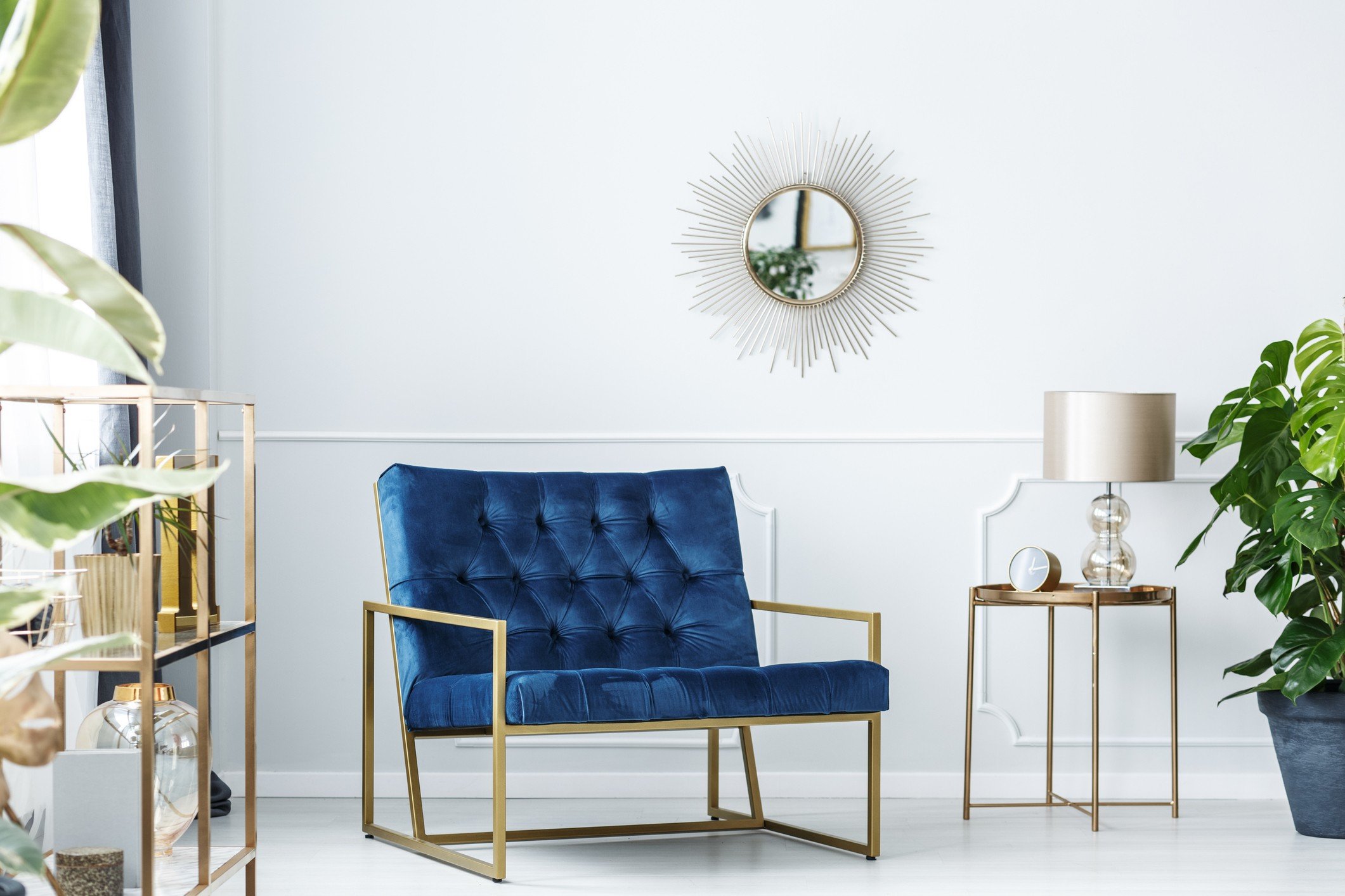 Navy blue living room with art deco style