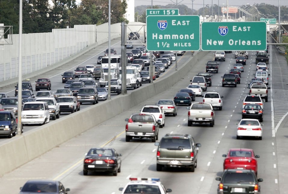 Traffic on the Baton Rouge section of Interstate 10 is packed