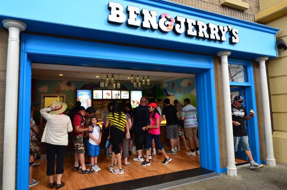 Customers buy icecream in Ben & Jerry's ice cream store