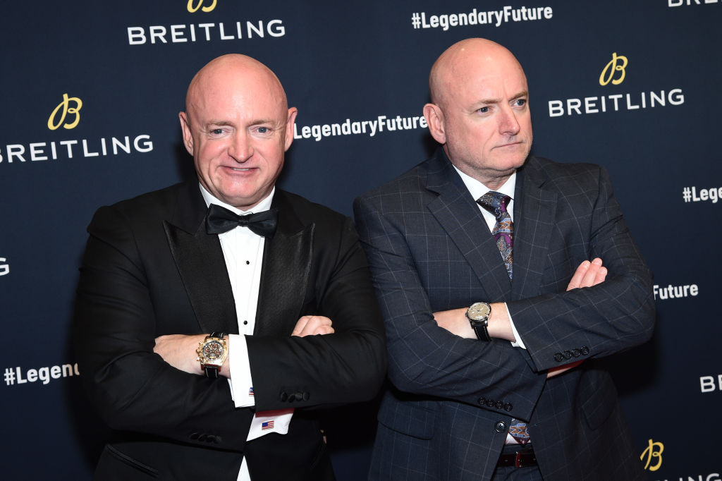 Astronauts Mark Kelly with Scott Kelly on the red carpet at the "#LEGENDARYFUTURE" Roadshow 2018 New York