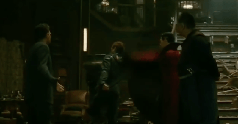 Tony Stark being slapped by Dr. Strange's cape. Tony Stark being slapped by Dr. Strange's cape.
