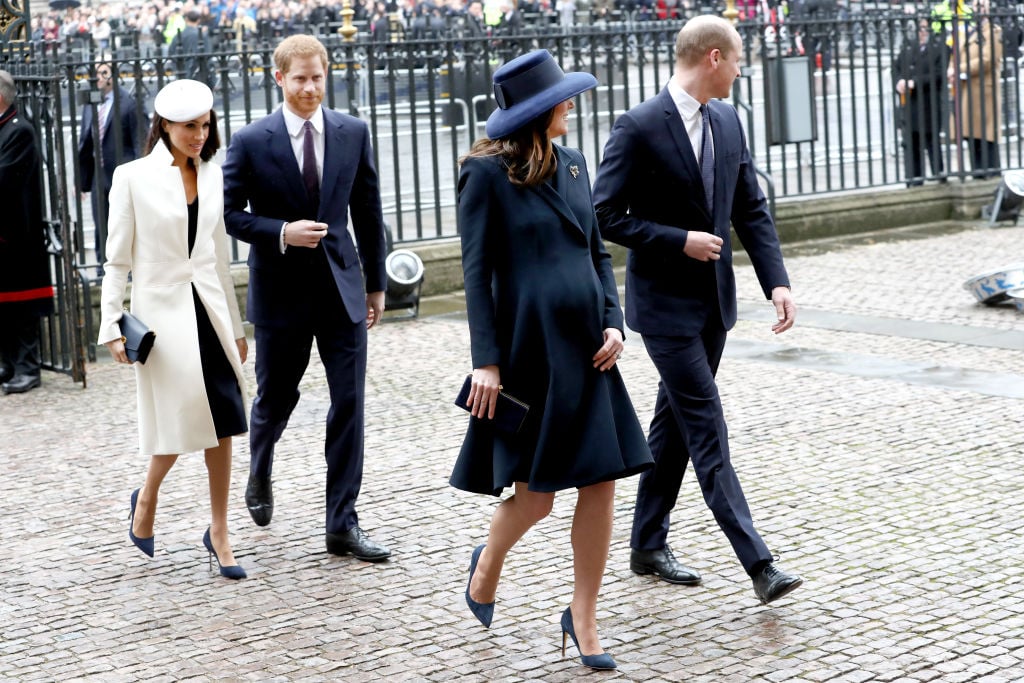 Meghan Markle, Prince Harry, Prince William, and Kate Middleton walking