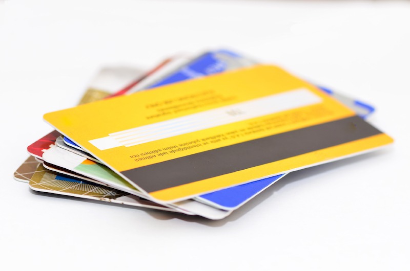 Close up credit cards on isolated white background