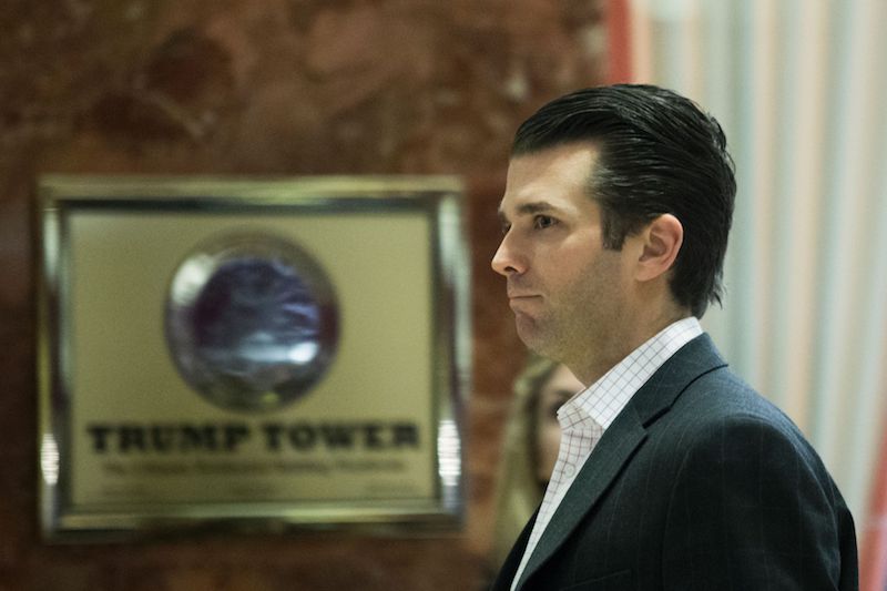 Donald Trump Jr. walks around Trump Tower on December 6, 2016 in New York. / AFP / Eduardo Munoz Alvarez (Photo credit should read EDUARDO MUNOZ ALVAREZ/AFP/Getty Images) Donald Trump Jr. walks around Trump Tower on December 6, 2016 in New York. / AFP / Eduardo Munoz Alvarez (Photo credit should read EDUARDO MUNOZ ALVAREZ/AFP/Getty Images)