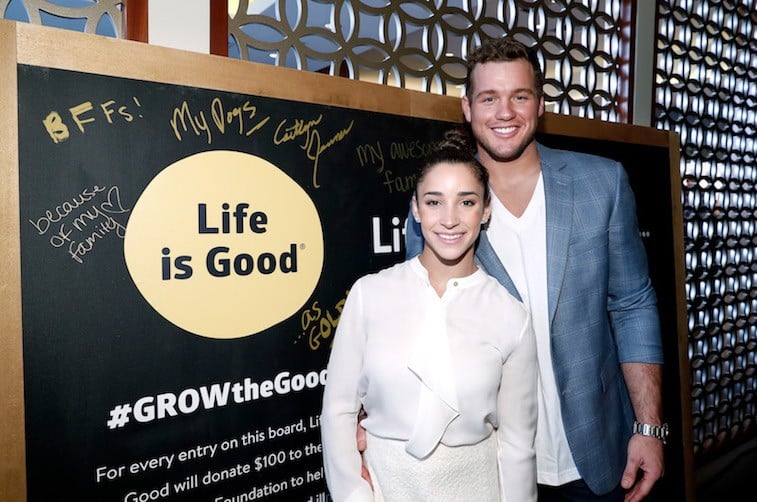 LOS ANGELES, CA - JANUARY 07: NFL player Colton Underwood and Olympic athlete Aly Raisman attend Life is Good at GOLD MEETS GOLDEN Event at Equinox on January 7, 2017 in Los Angeles, California. (Photo by Rich Polk/Getty Images for Life is Good) LOS ANGELES, CA - JANUARY 07: NFL player Colton Underwood and Olympic athlete Aly Raisman attend Life is Good at GOLD MEETS GOLDEN Event at Equinox on January 7, 2017 in Los Angeles, California. (Photo by Rich Polk/Getty Images for Life is Good)