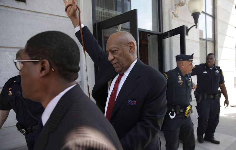 Actor and comedian Bill Cosby (C) comes out of the Courthouse after the verdict in the retrial of his sexual assault case at the Montgomery County Courthouse in Norristown, Pennsylvania on April 26, 2018. - Disgraced television icon Bill Cosby was convicted Thursday of sexual assault by a US jury -- losing a years-long legal battle that was made tougher at retrial as the first celebrity trial of the #MeToo era. (Photo by Dominick Reuter / AFP) (Photo credit should read DOMINICK REUTER/AFP/Getty Images)