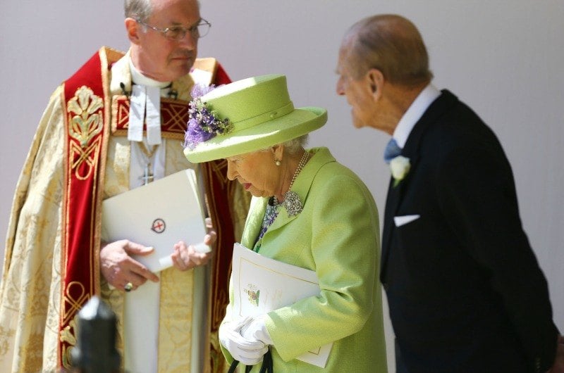 Queen Elizabeth II and Prince Philip leave St George's Chapel at Windsor Castle after the wedding of Meghan Markle and Prince Harry.