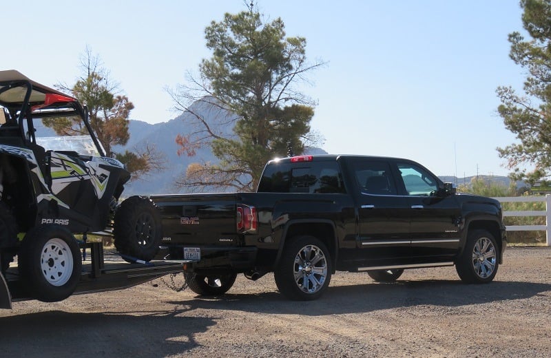 View of '18 Sierra Denali with trailer