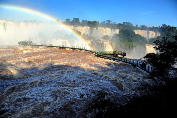 View of a damaged bridge at the Iguazu Falls 