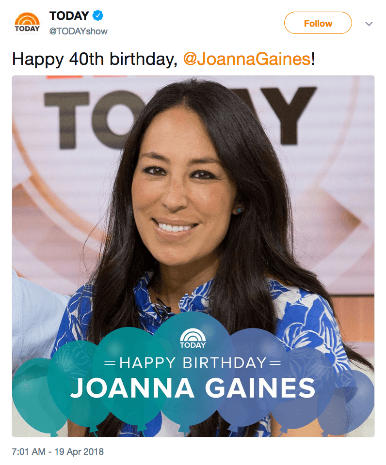 Joanna Gaines birthday tweet
