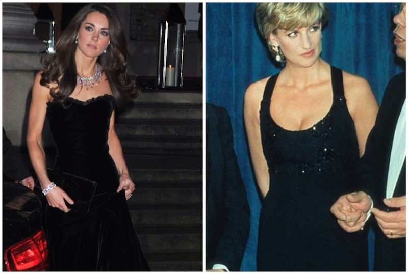 Kate Middleton and Princess Diana wearing black collage. 