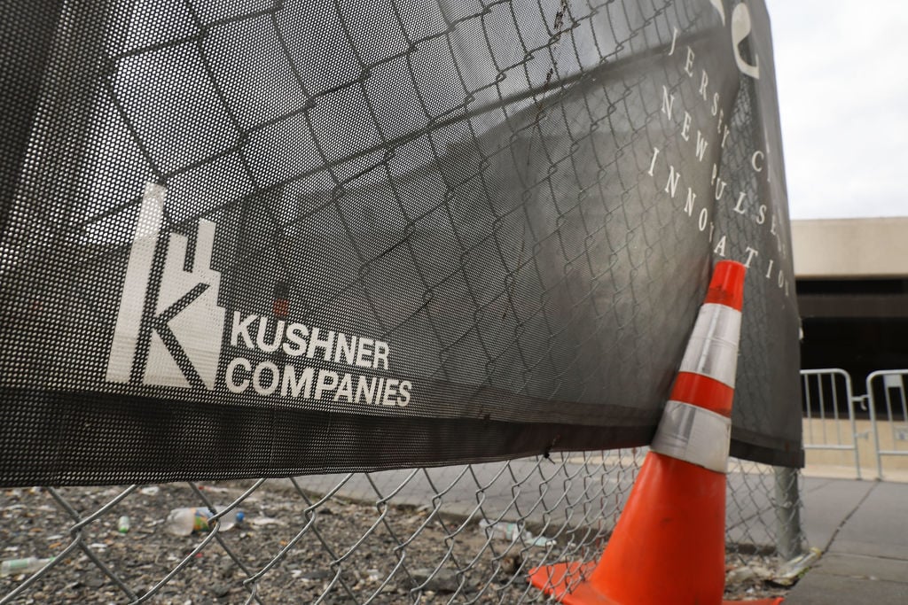 The Kushner family name is displayed on advertising at the One Journal Square project in Jersey City