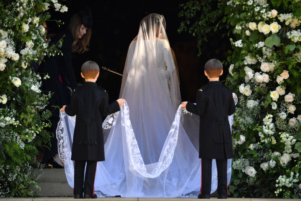 Meghan Markle arrives for the wedding ceremony to marry Prince Harry at St George's Chapel, Windsor Castle on May 19, 2018 in Windsor, England.