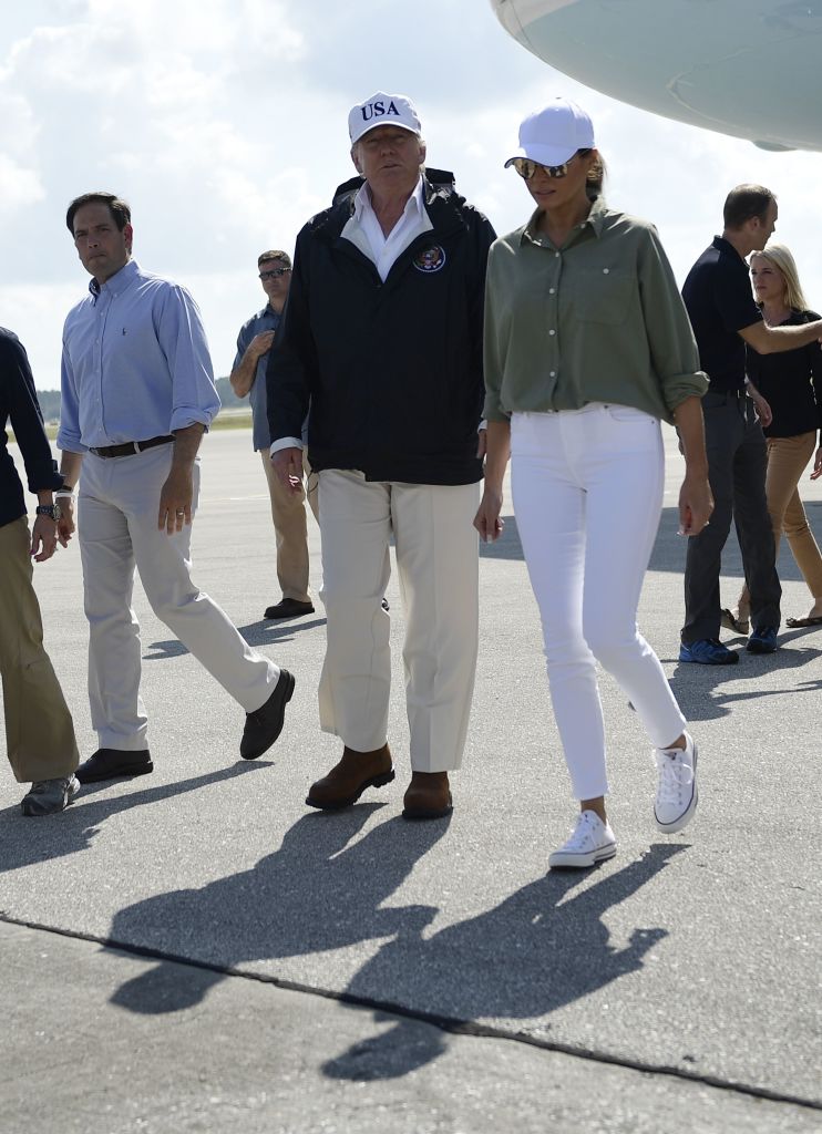 US President Donald Trump and First Lady Melania Trump in Florida after hurricane