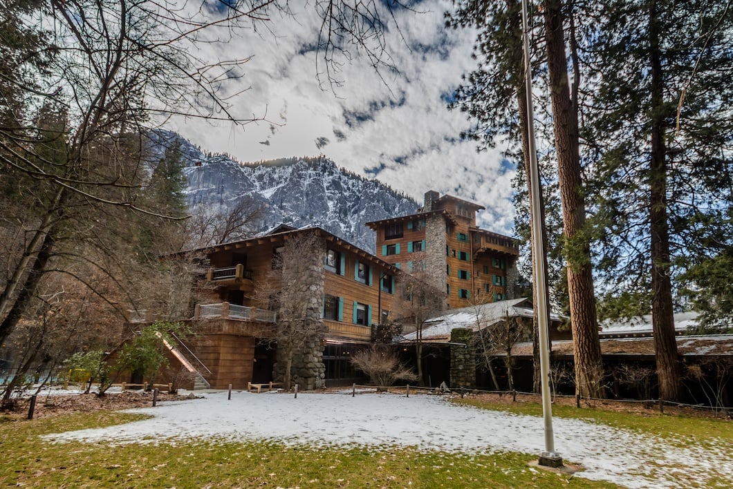Majestic Yosemite Hotel during winter formerly known as Ahwahnee Hotel - Yosemite National Park, California, USA