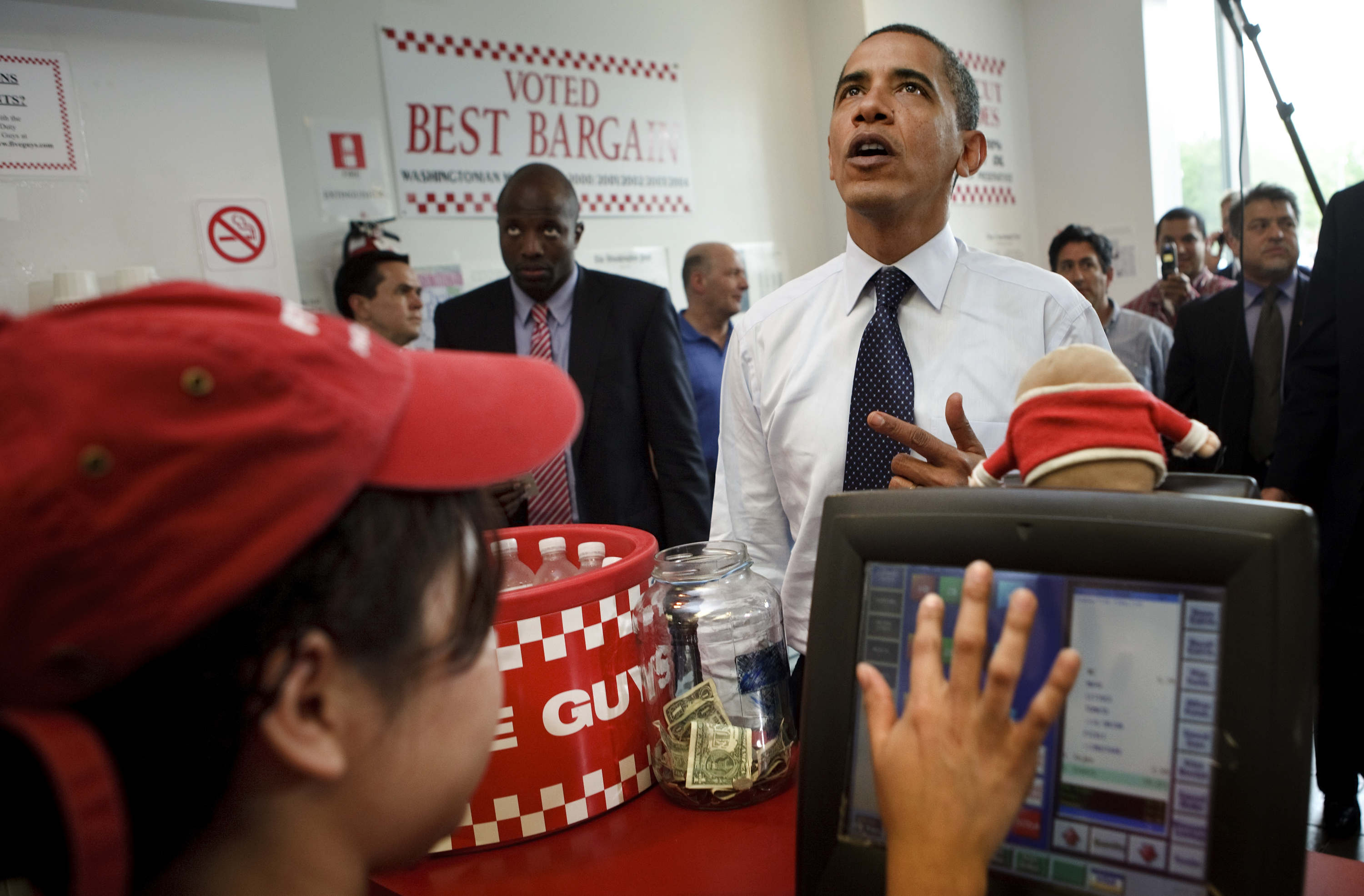 President Obama Visits Local Five Guys Burger Restaurant