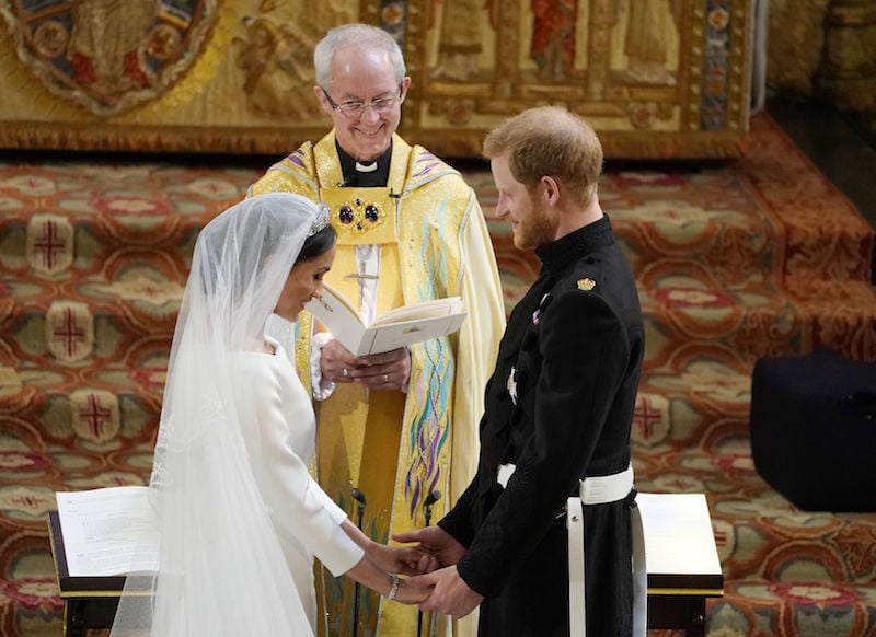 Prince Harry and Meghan Markle stand at the altar at St George's Chapel on May 19, 2018.
