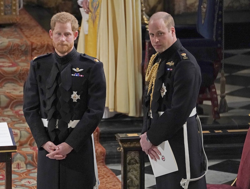 Prince Harry stands with Prince William at his wedding to Meghan Markle.