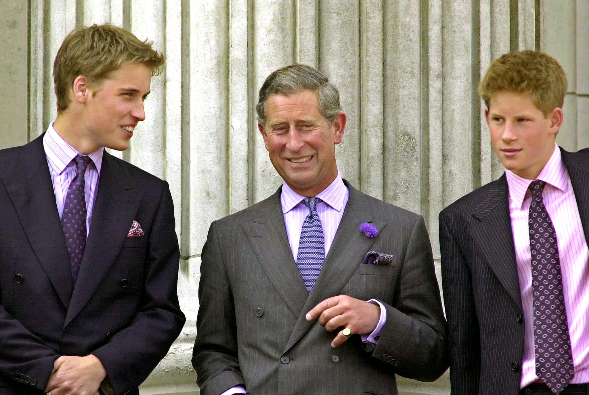 Prince William, Prince of Wales and Prince Harry on the balcony of Buckingham Palace 04 August 2000