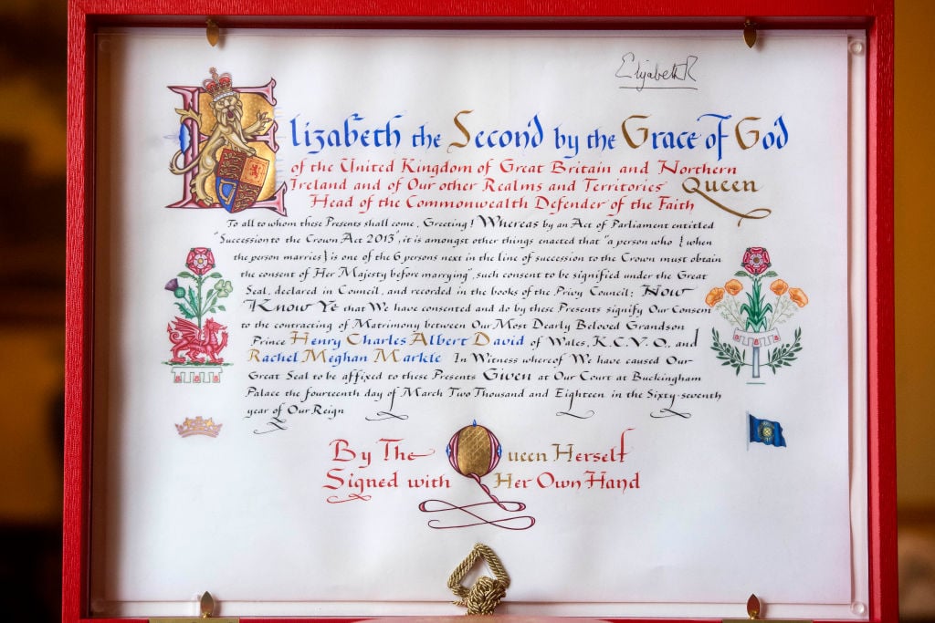 Queen Elizabeth formal consent royal wedding Harry and Meghan