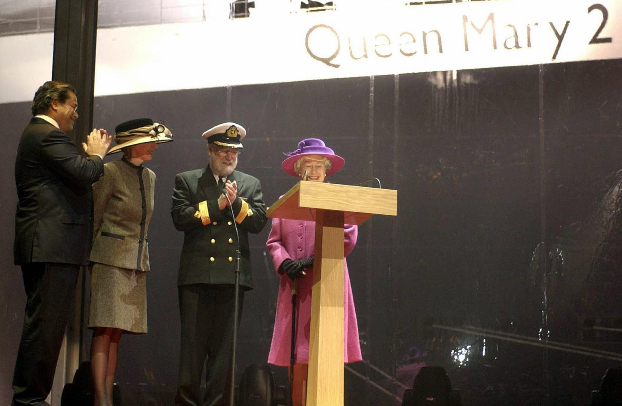 Queen Elizabeth ceremoniously names the Queen Mary 2 cruise liner