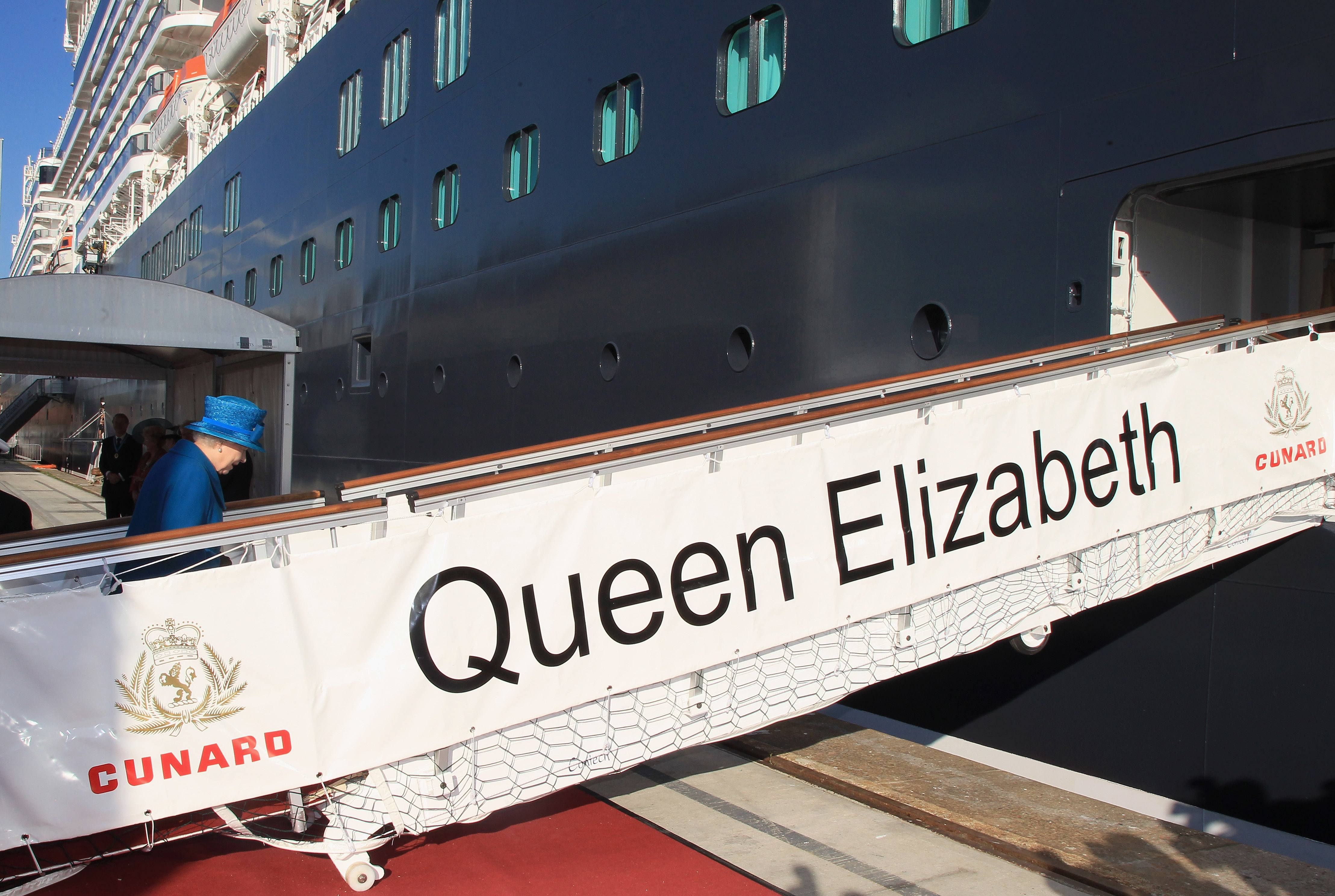 Queen Elizabeth II arrives to name Cunard's new cruise-liner